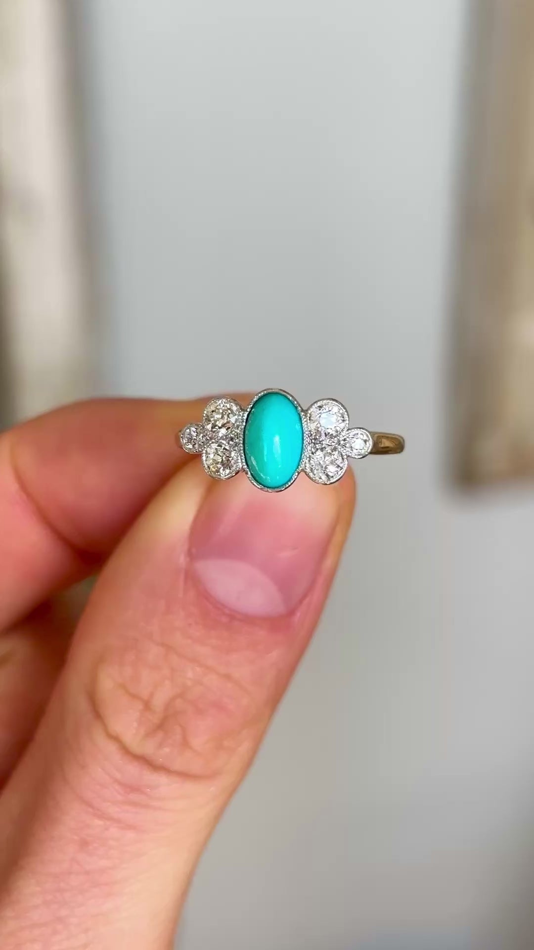 Antique, Edwardian turquoise & diamond ring