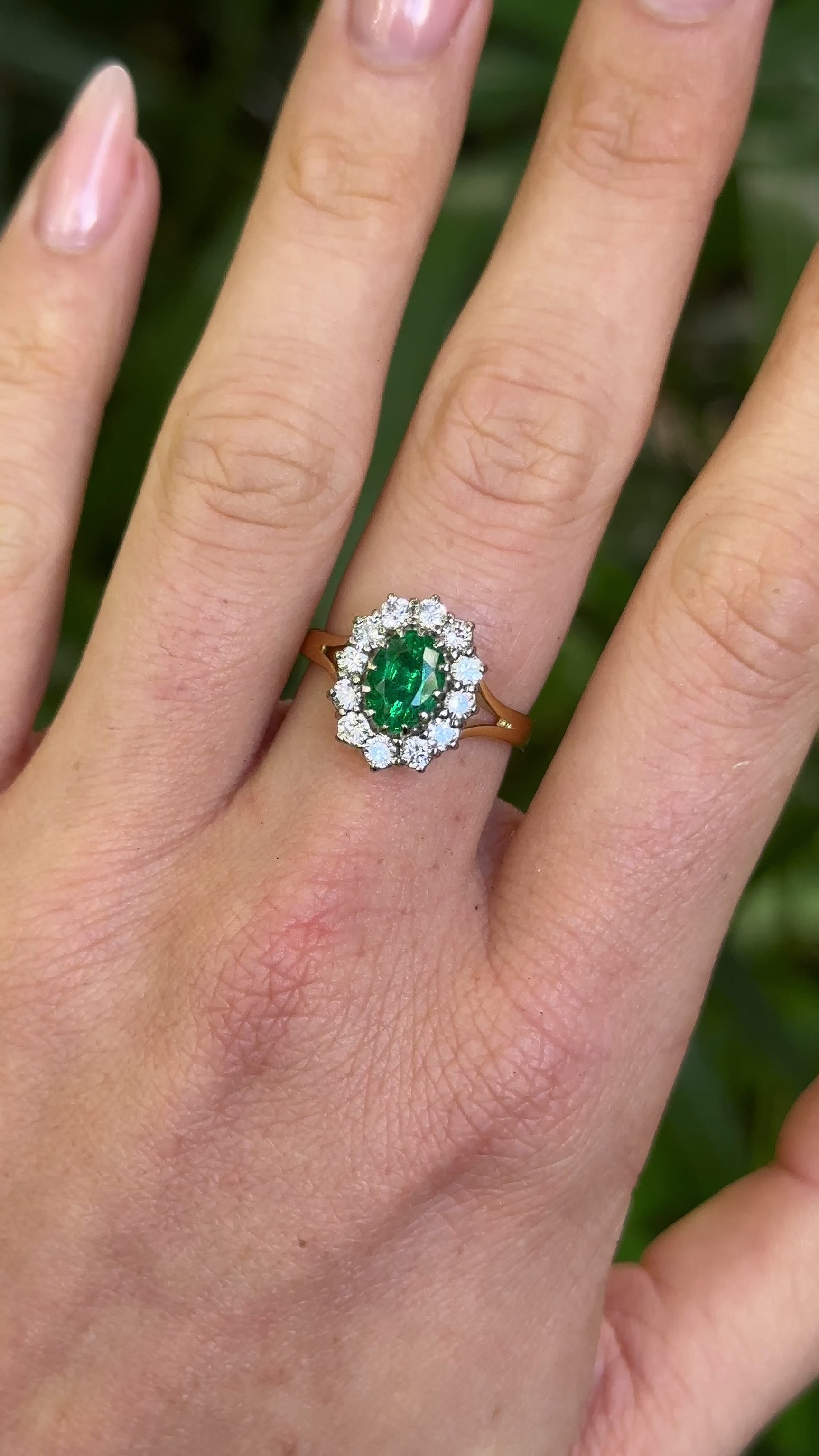 Vintage, Emerald and Diamond Cluster Ring, 18ct Yellow Gold & Platinum