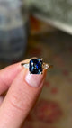 Bi-colour sapphire and diamond three-stone ring