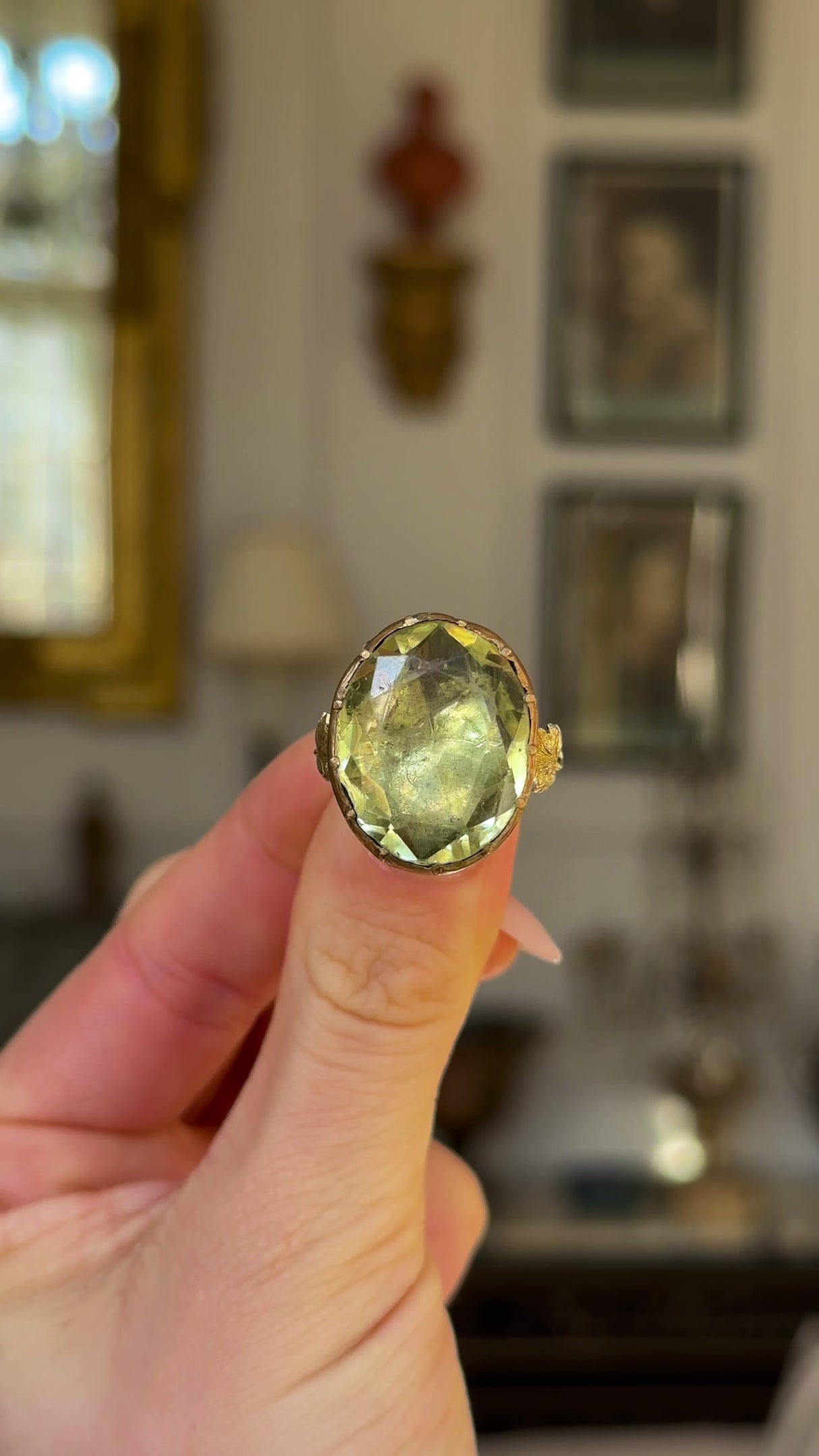 Antique, Georgian large foiled green paste ring, circa 1800