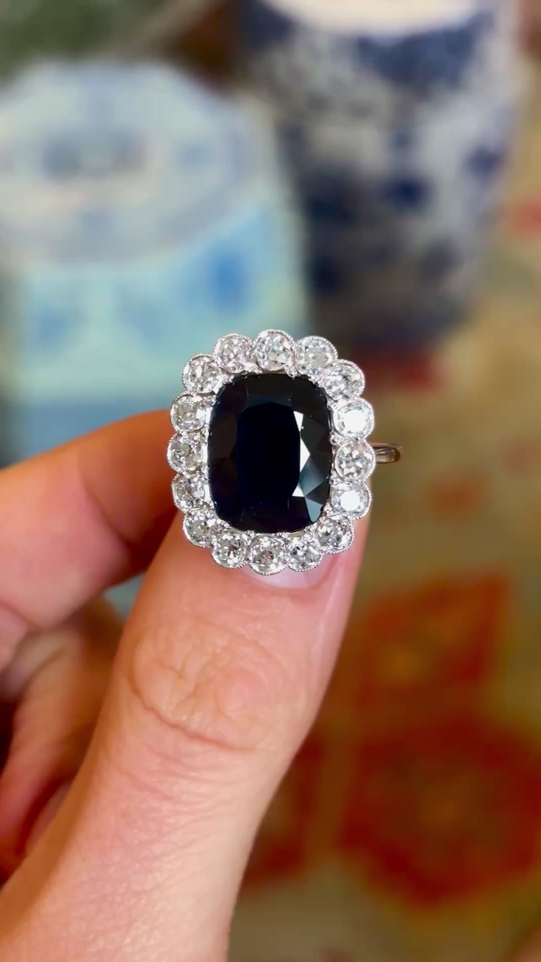 Antique, Belle Époque sapphire & diamond cluster ring
