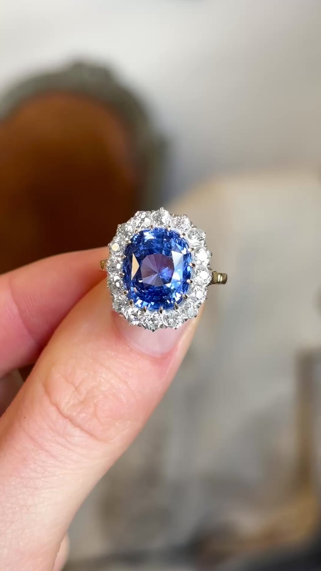 Antique, Edwardian sapphire and diamond cluster engagement ring