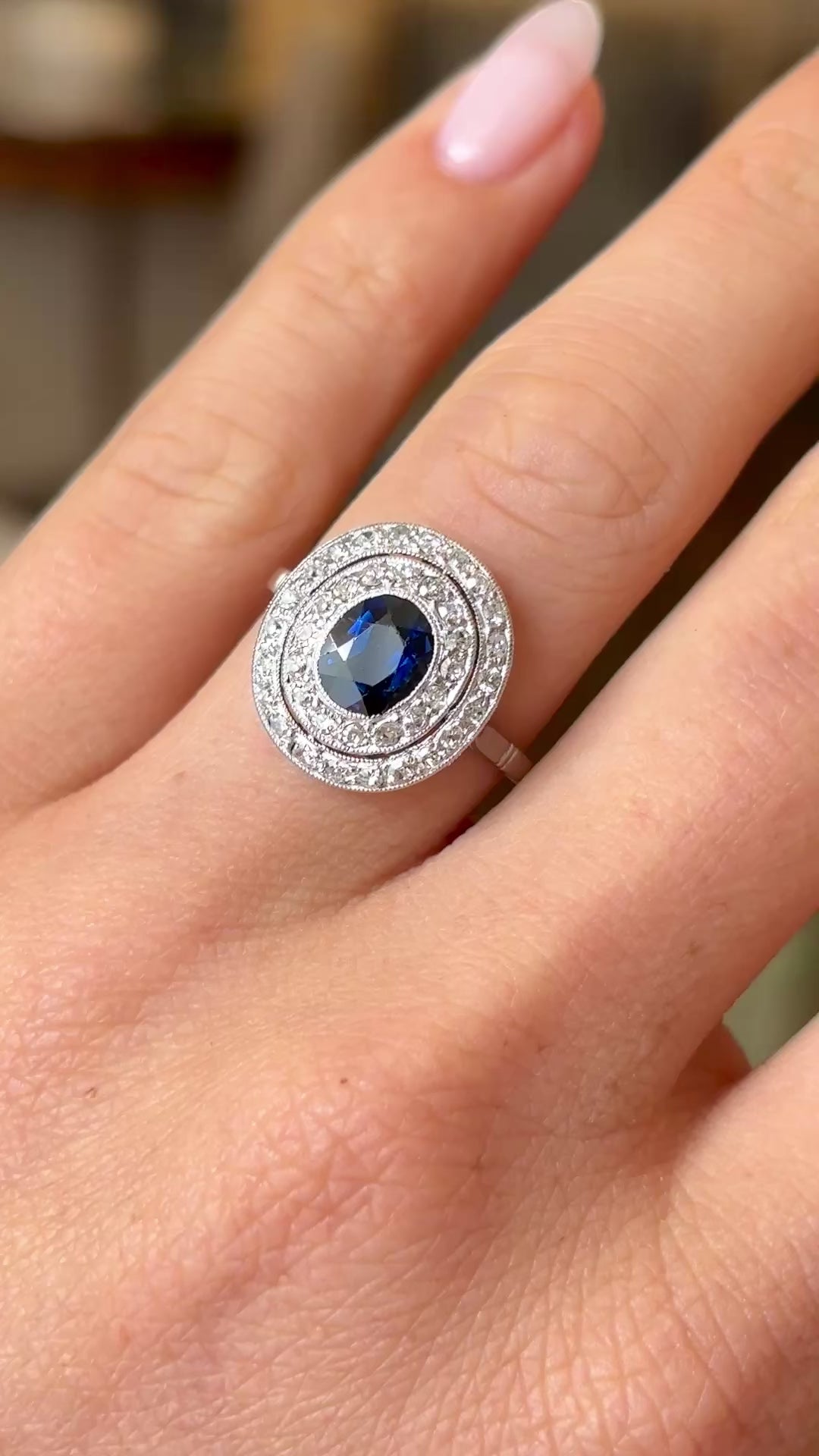 Vintage, 1930s sapphire & diamond target cluster ring