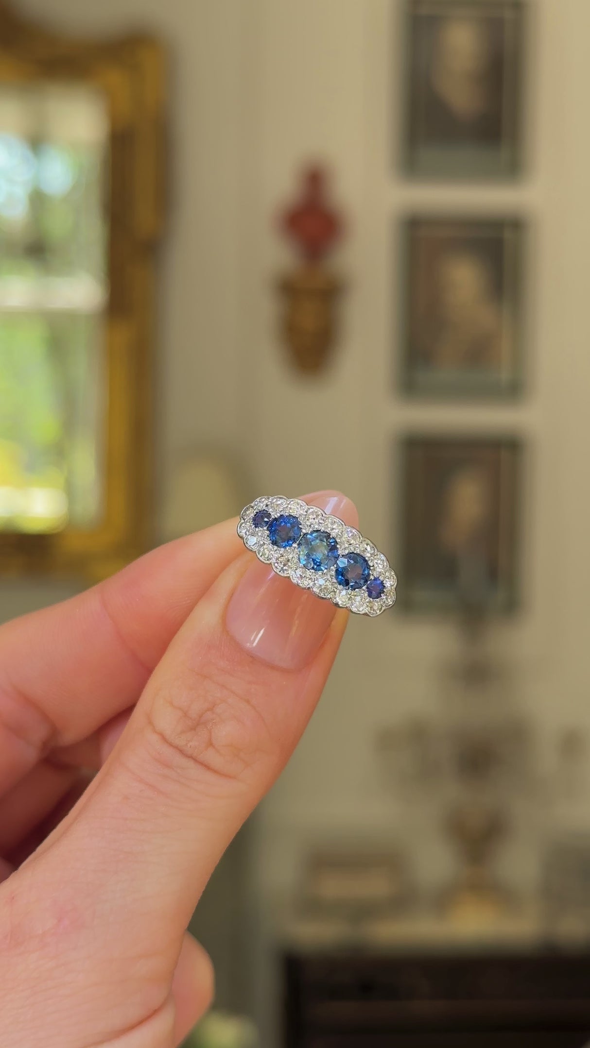 Edwardian Blue Sapphire and Diamond Five Stone Ring, 18ct Yellow Gold