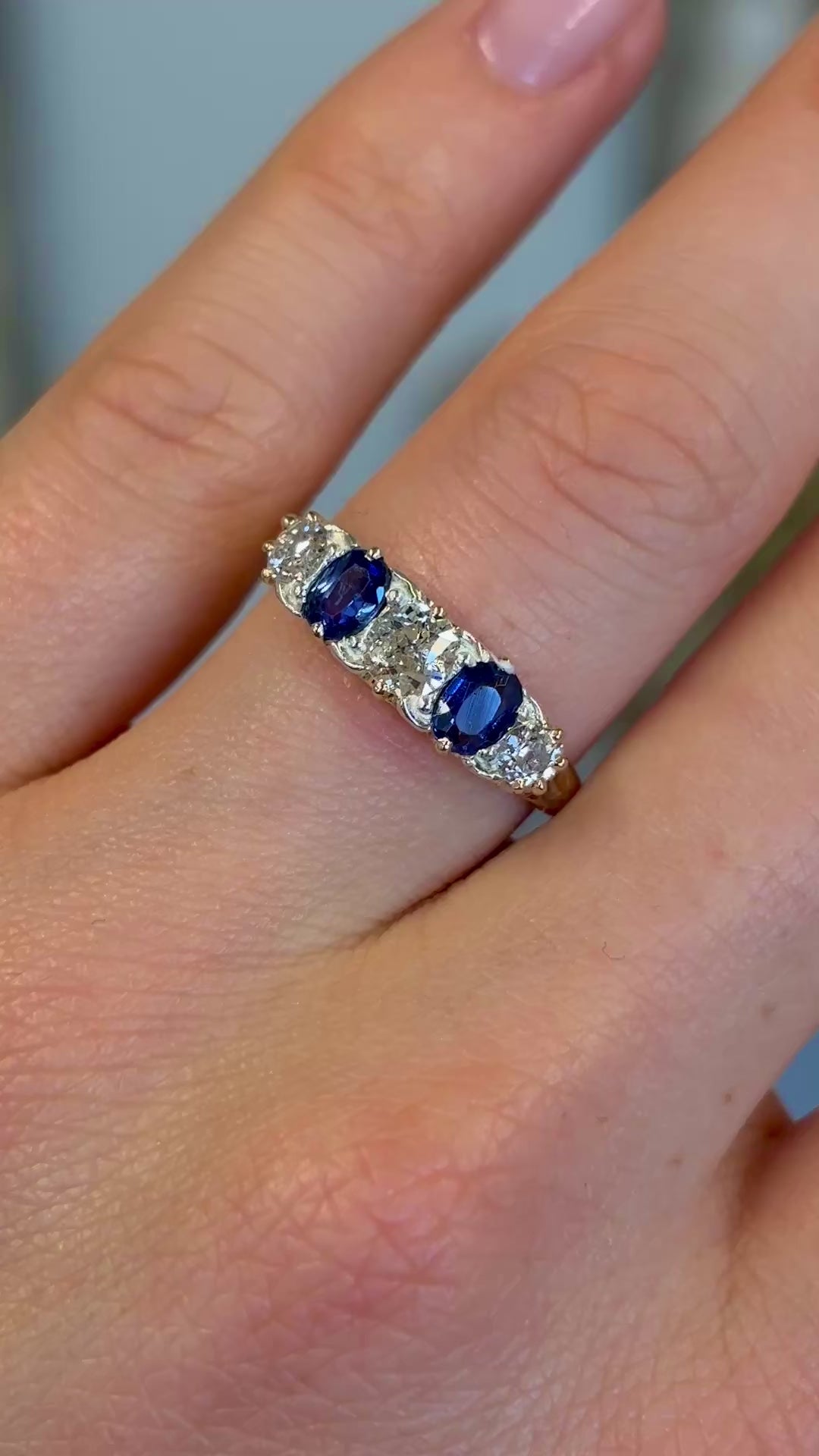Antique, Victorian sapphire and diamond half hoop ring