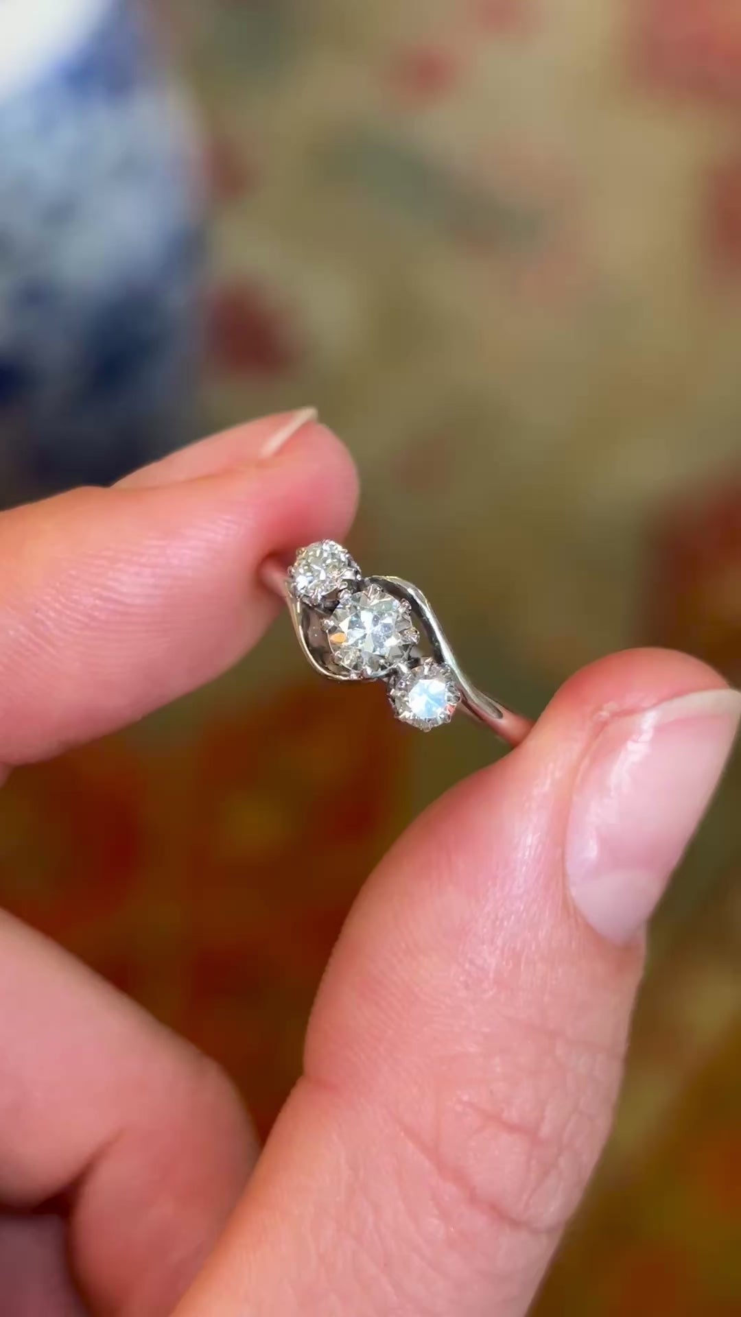 Vintage, Art Deco three-stone diamond twist engagement ring