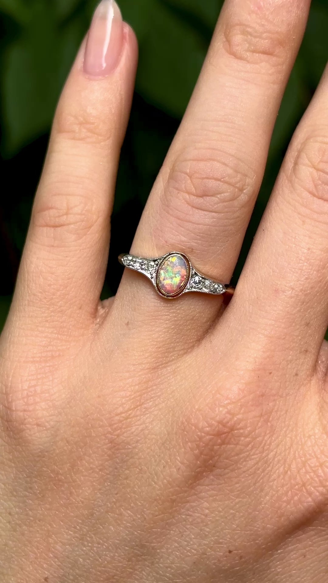 Vintage, Art Deco opal & diamond ring, 18ct yellow gold