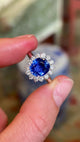 Vintage, Royal Blue sapphire & diamond cluster ring