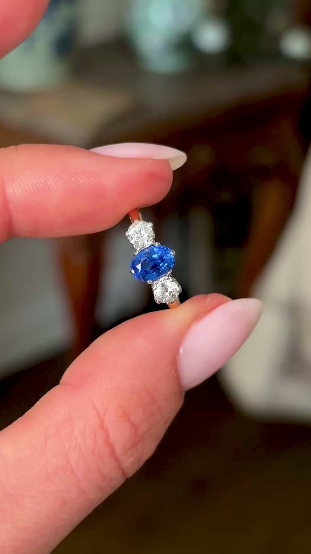 Vintage, 1970s sapphire & diamond three-stone ring