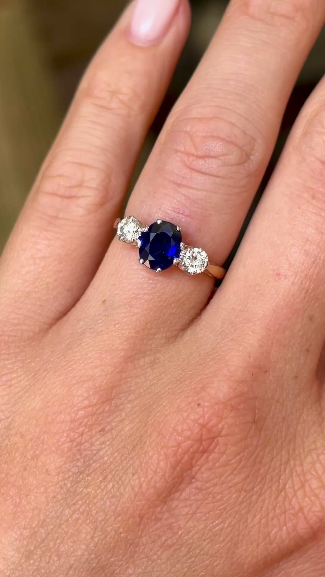 Antique, Edwardian three-stone sapphire & diamond ring