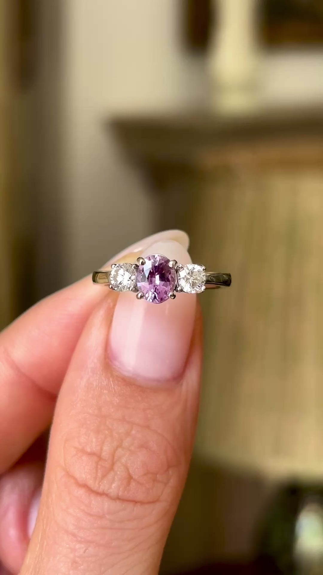 Vintage, 1980s lilac sapphire & diamond three-stone ring