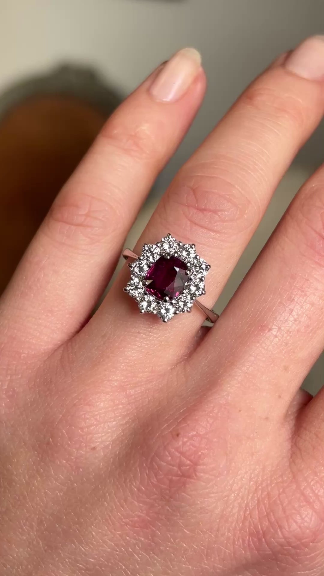 Vintage, French 1960's ruby and diamond cluster ring