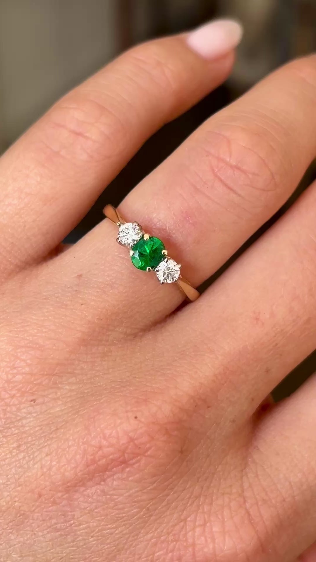 Vintage, 1960s emerald & diamond three-stone ring