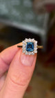Baguette-cut teal sapphire & diamond cluster ring