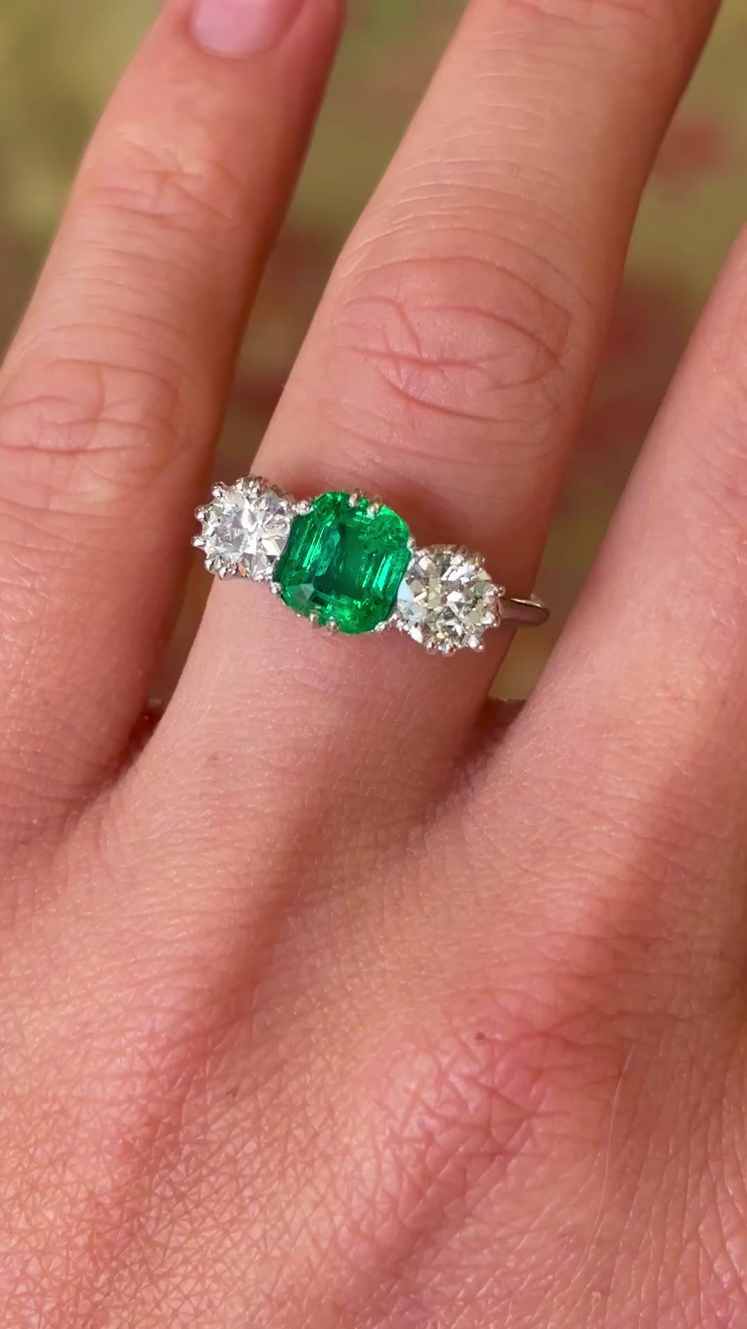 Vintage, Art Deco emerald & diamond three-stone ring