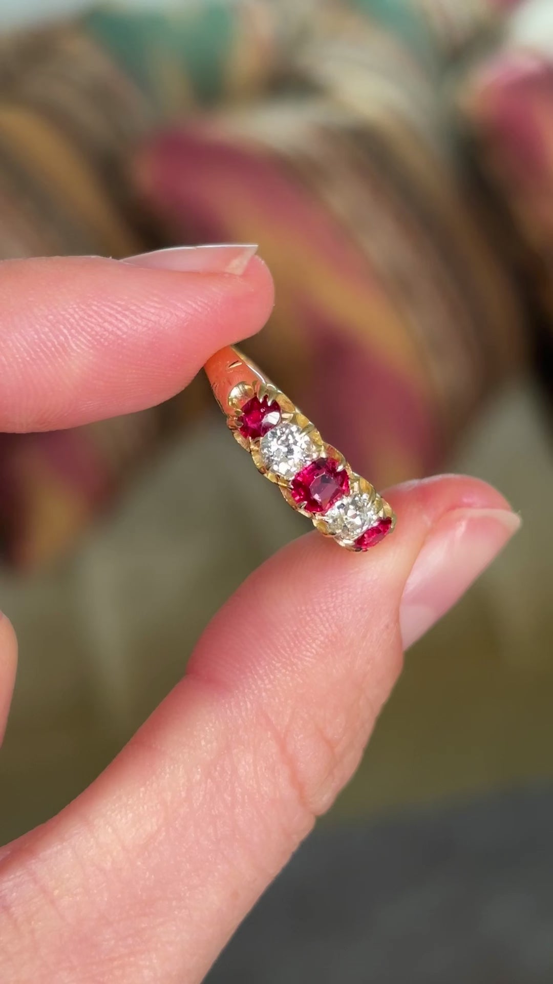 Antique, Victorian ruby & diamond five-stone ring