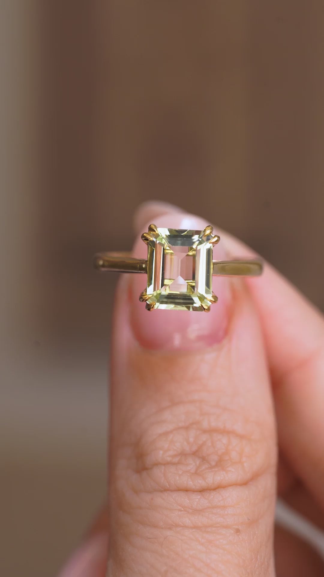 Antique-inspired, green beryl solitaire engagement ring