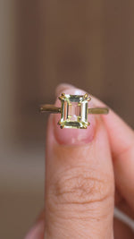 Antique-inspired, green beryl solitaire engagement ring