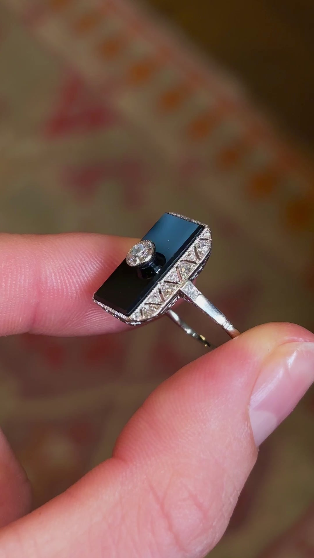 Vintage, 1920s onyx & diamond cocktail ring