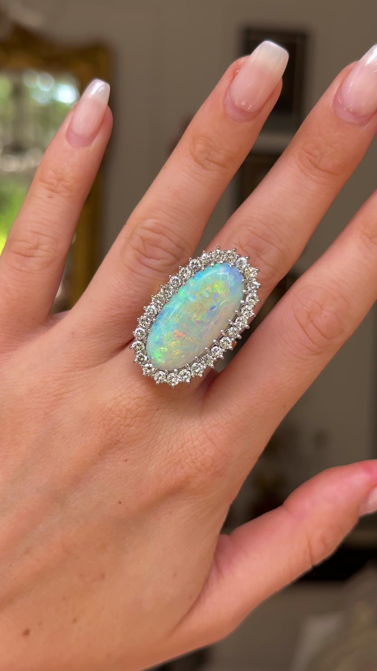 Vintage, 1980s large Australian opal & diamond cluster ring, 18ct yellow gold