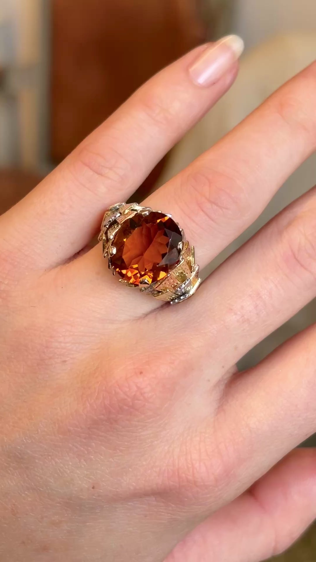 Vintage, 1970s citrine cocktail ring