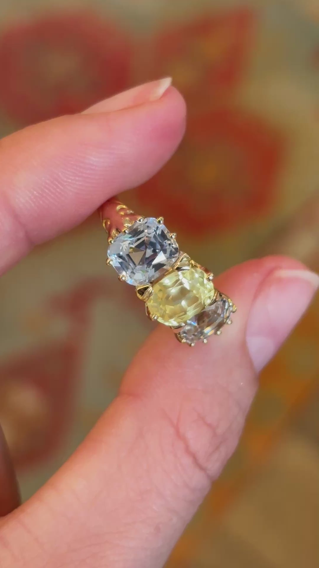 Antique, Victorian yellow & pale sapphire three-stone ring