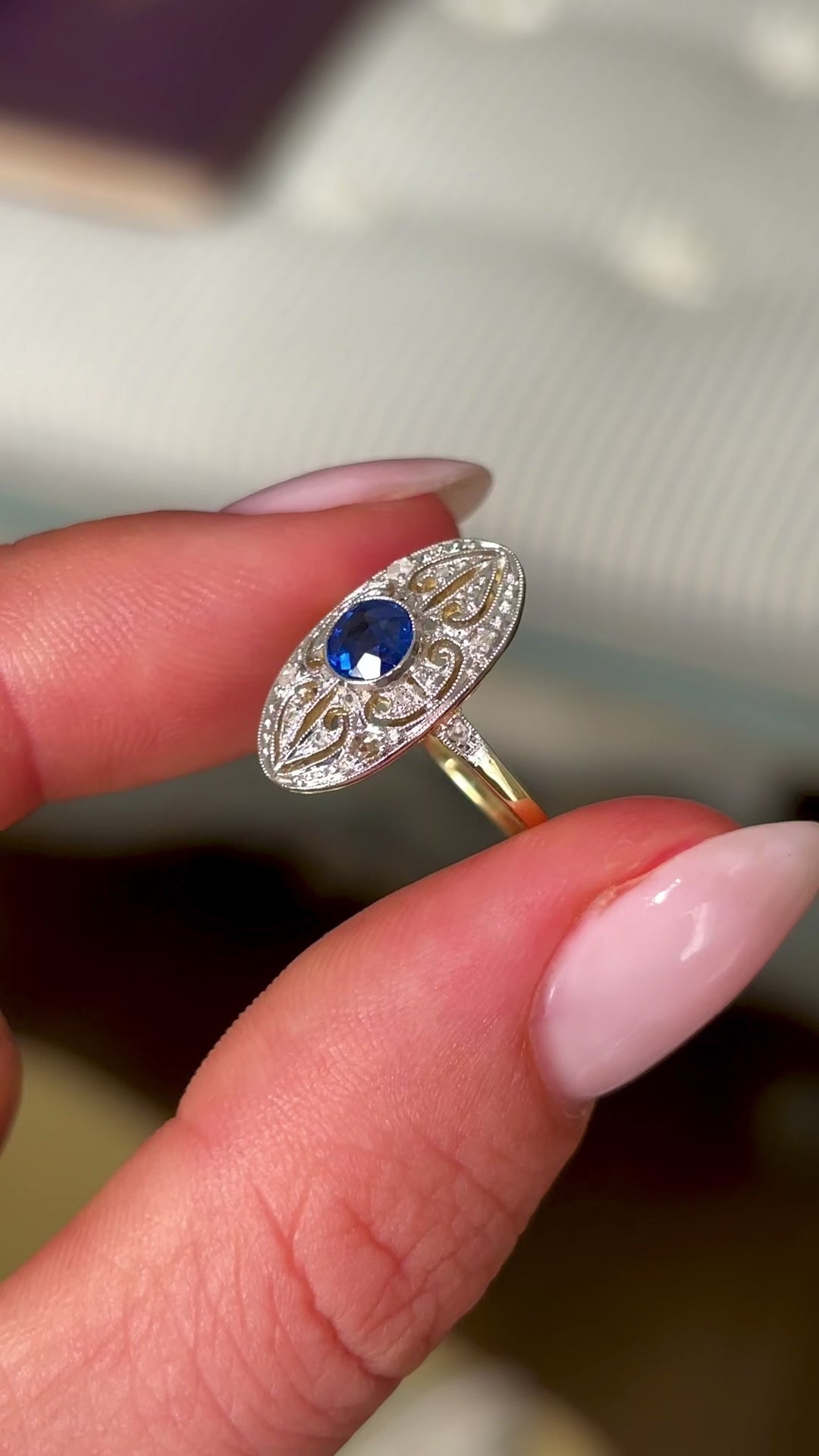 Antique, Edwardian sapphire & diamond panel ring