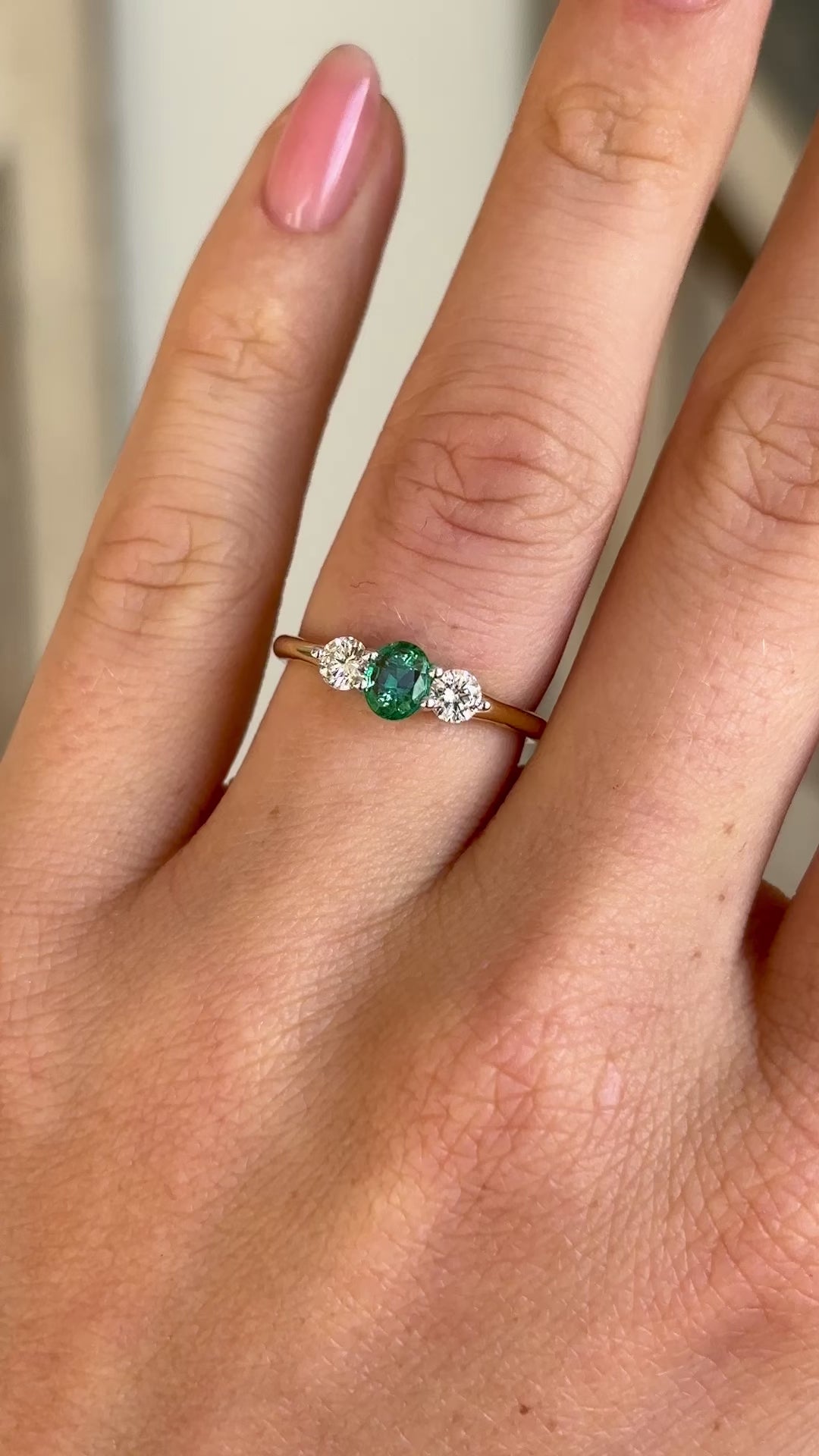 Vintage, 1970s emerald & diamond three-stone ring