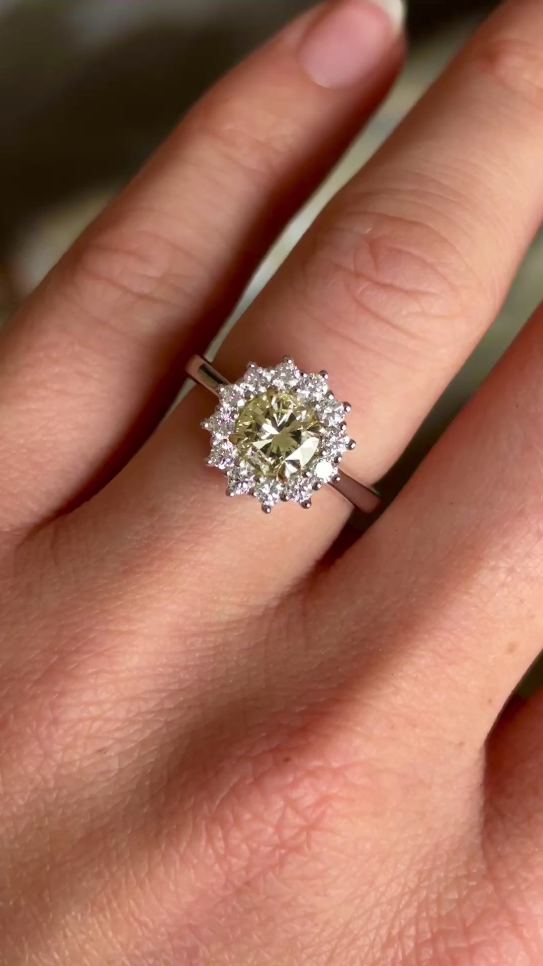 Tinted yellow 1.01ct diamond cluster engagement ring