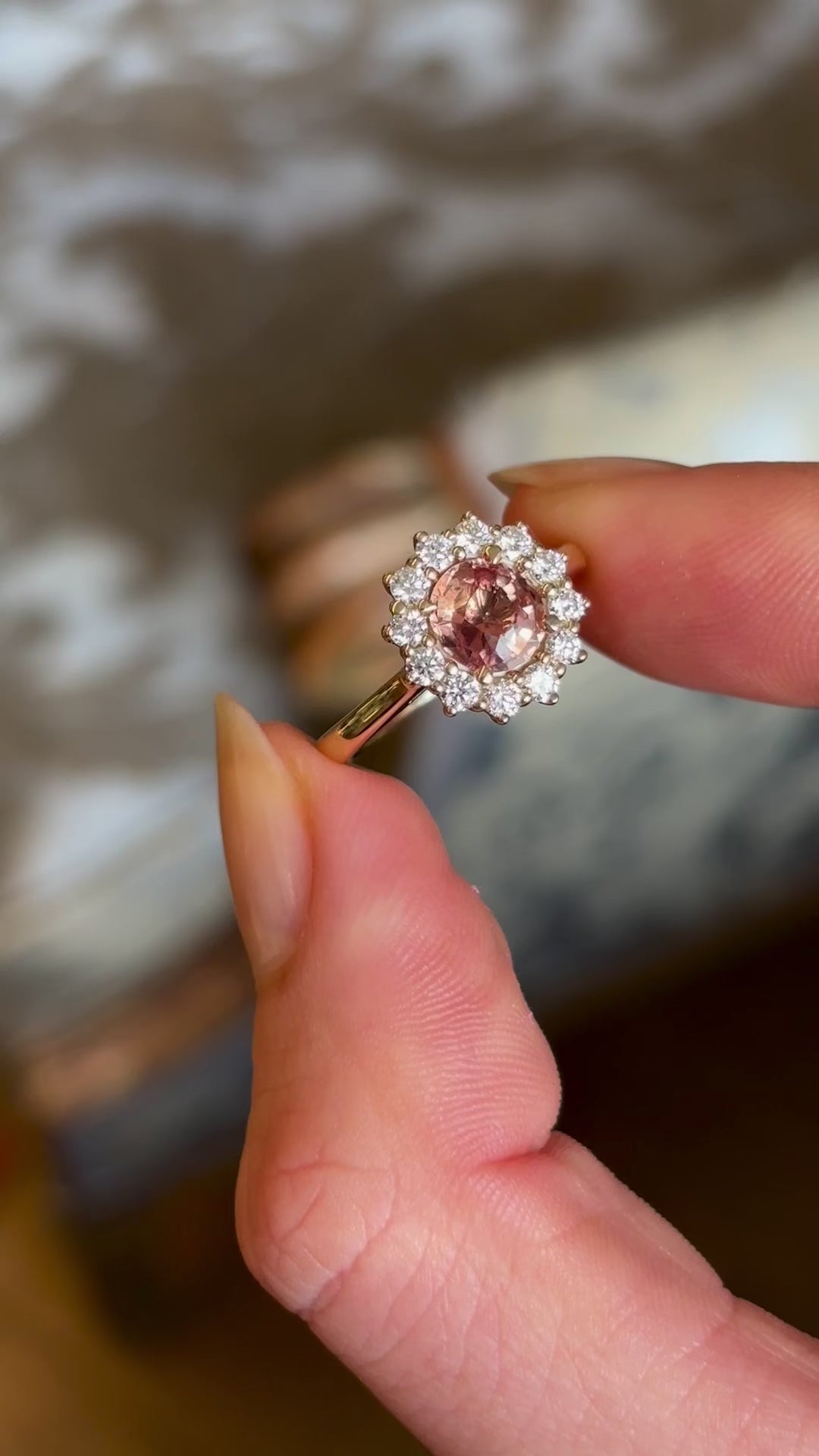 Orange Sapphire and Diamond Cluster Engagement Ring