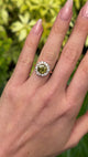 Antique, Victorian Green Zircon and Diamond Cluster Ring, 18ct Yellow Gold worn on hand.