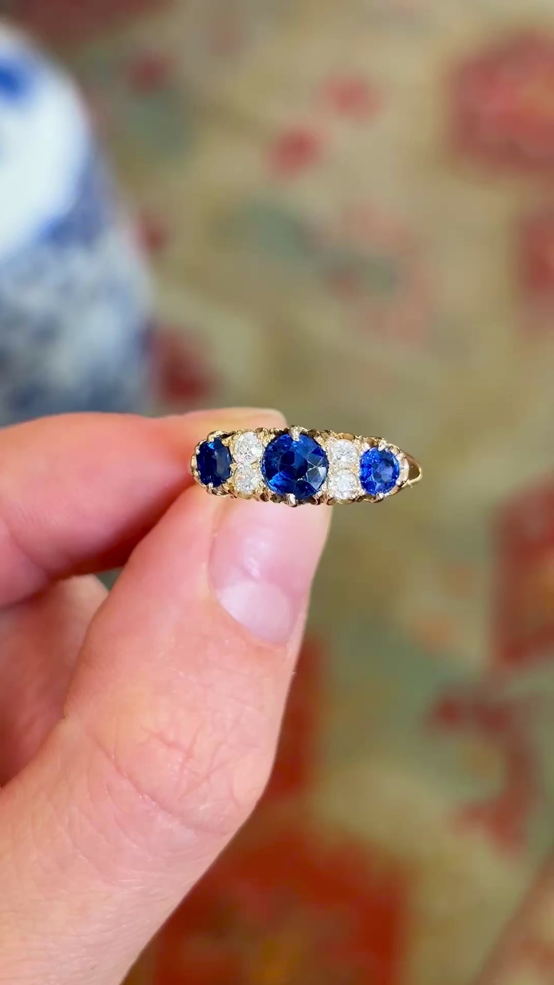 Antique, Victorian sapphire & diamond three-stone ring
