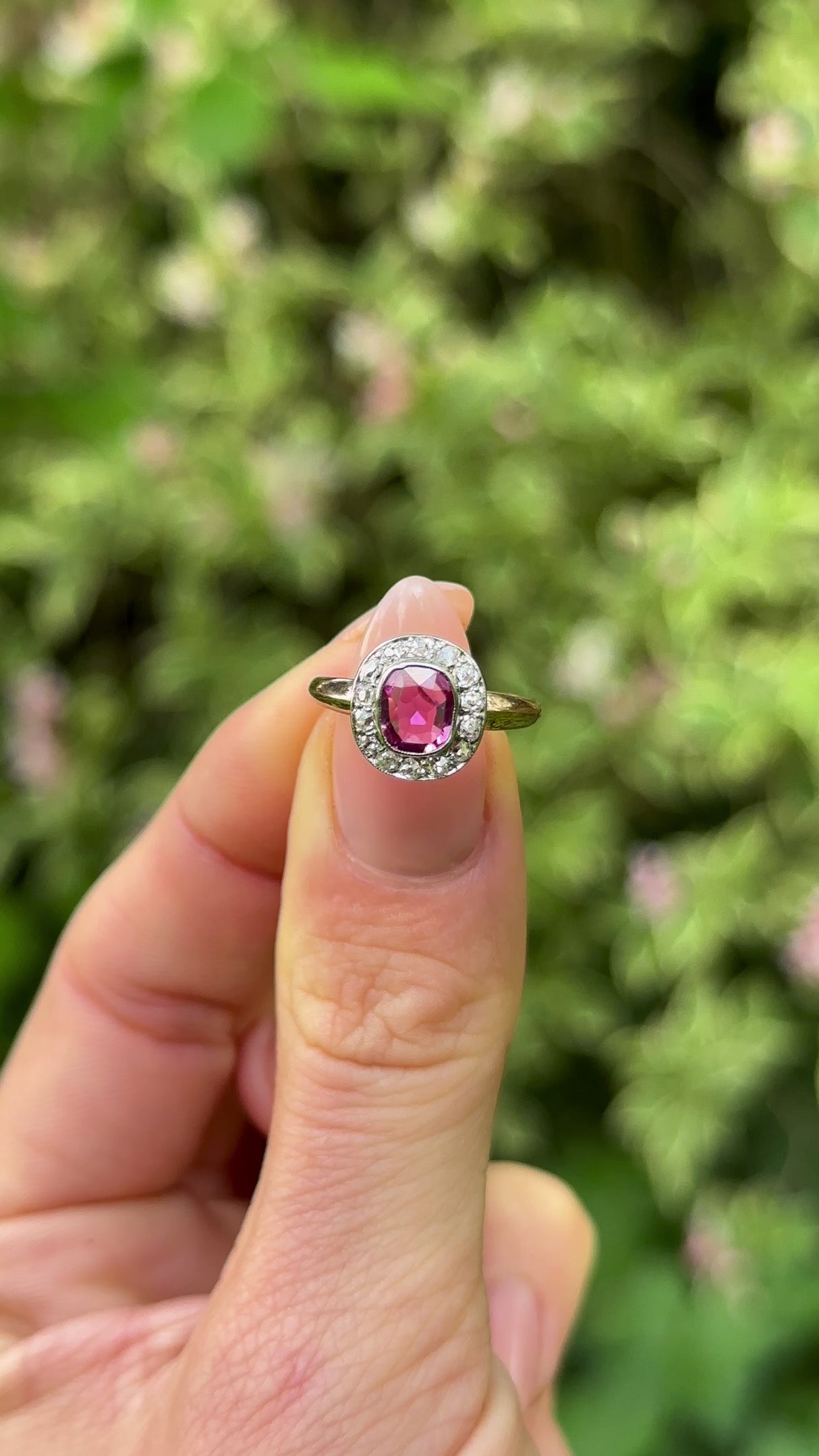 Antique, Edwardian pink sapphire and diamond cluster ring, 18ct yellow gold