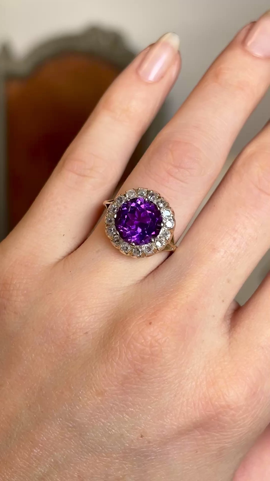 Antique, Victorian amethyst and diamond cocktail ring