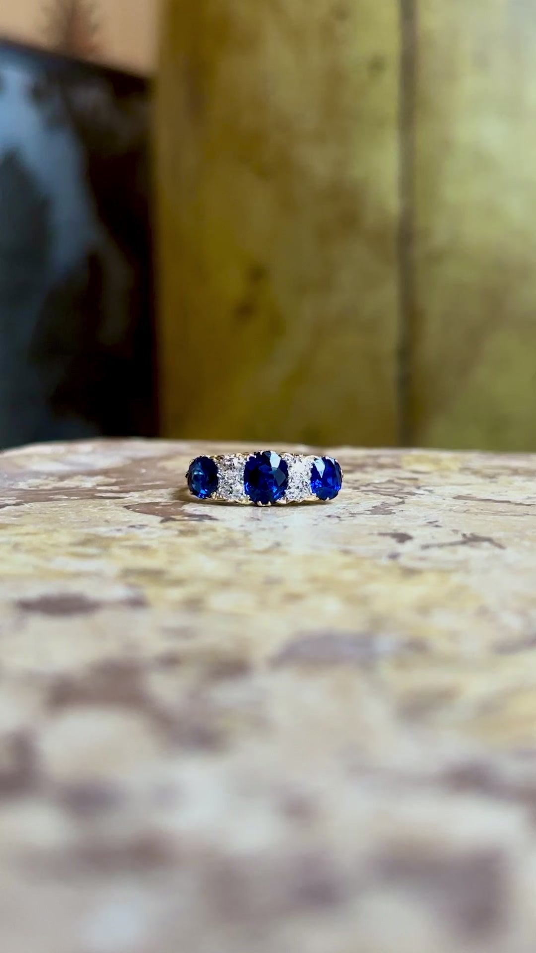 Antique, Victorian sapphire & diamond half-hoop ring