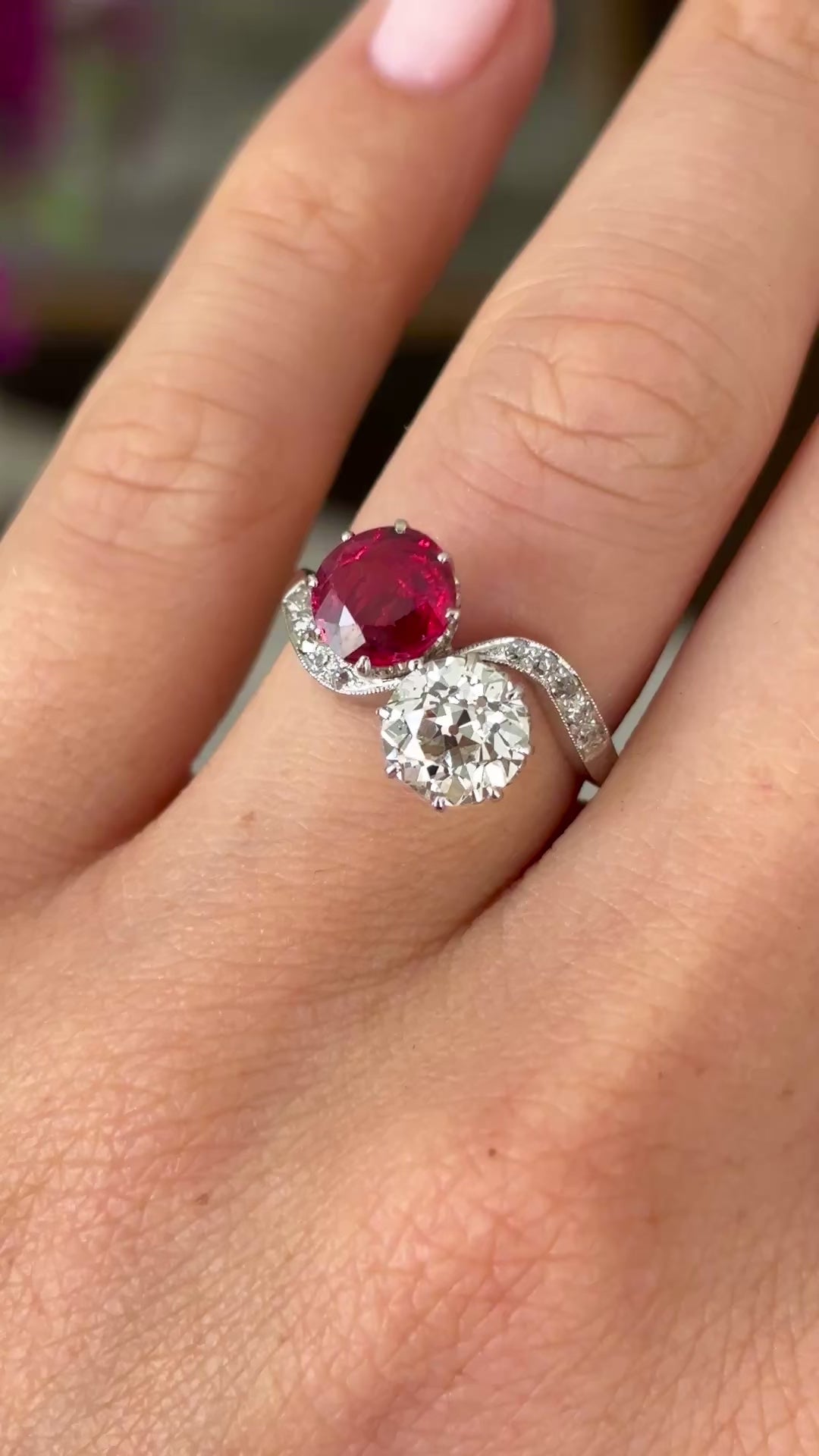 Antique, 1930s ruby & diamond toi et moi ring