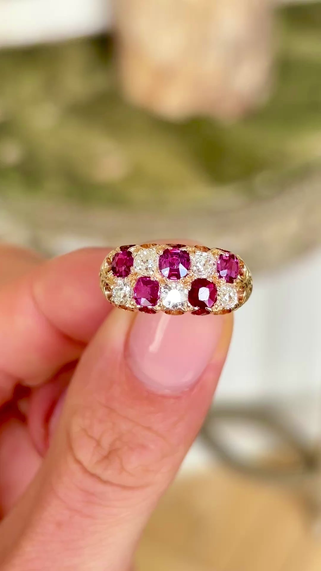 Antique, Victorian ruby & diamond checkerboard ring