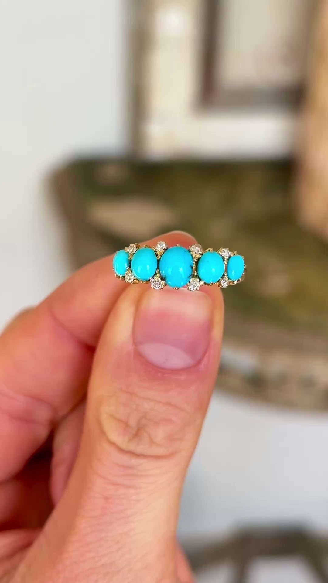 Antique, Edwardian turquoise half-hoop ring