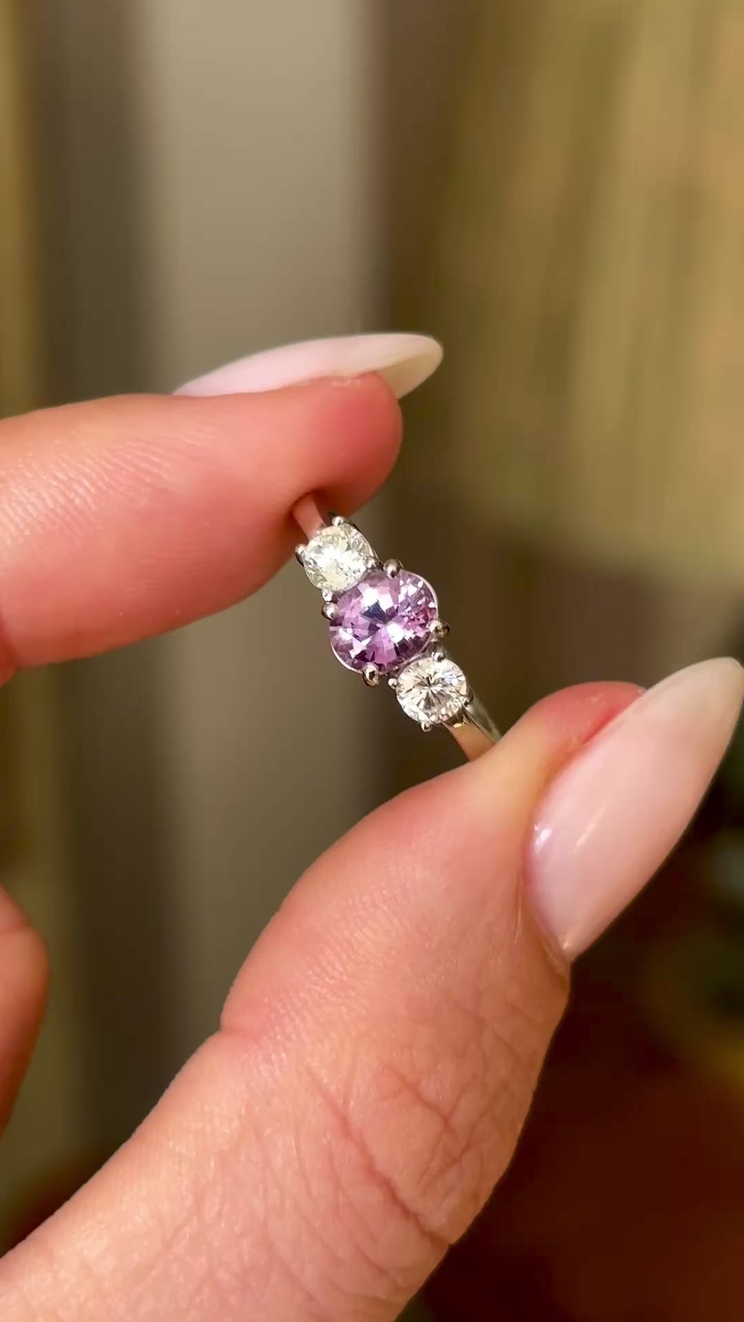 Vintage, 1980s lilac sapphire & diamond three-stone ring