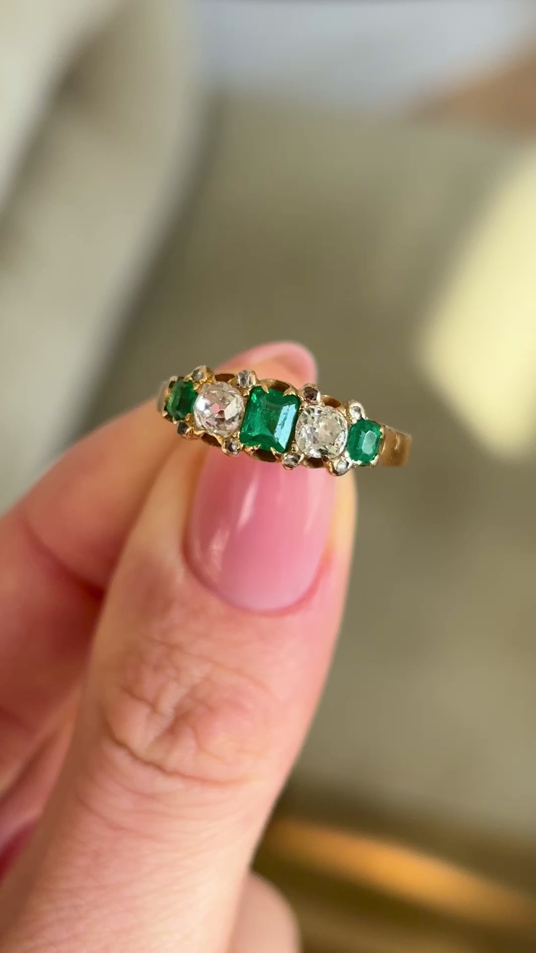 Vintage, Art Deco emerald & diamond five-stone ring