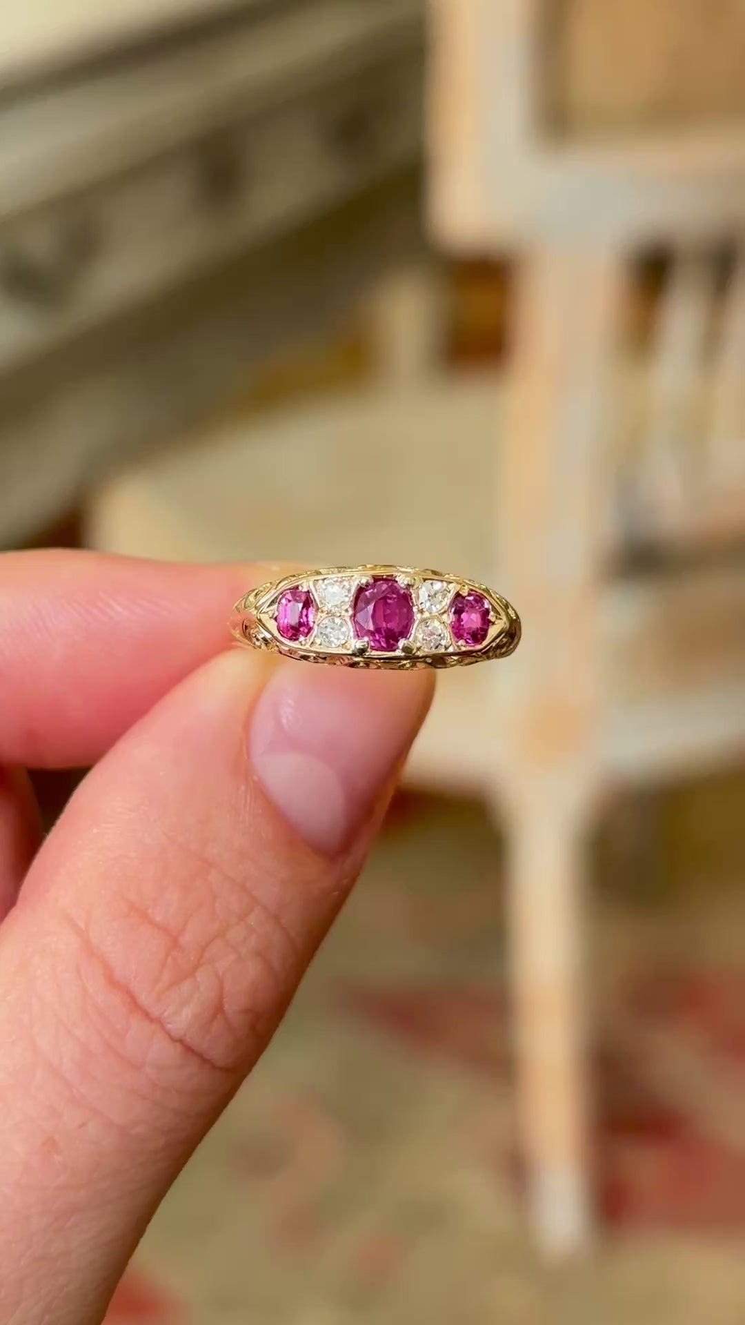 Antique, Edwardian ruby & diamond three-stone ring