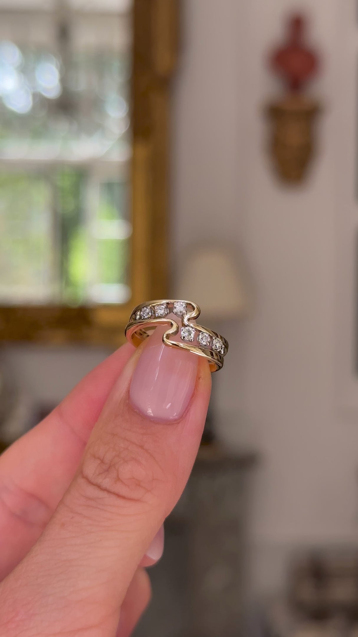 RESERVED! Vintage, Diamond Squiggle Ring, 18ct Yellow Gold