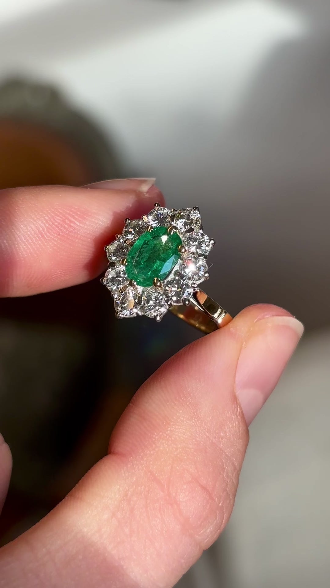 Vintage, 1990s emerald & diamond cluster ring
