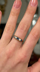 Antique, Edwardian Sapphire and Diamond Five Stone Ring, 18ct Yellow Gold worn on hand and moved around to give perspective.