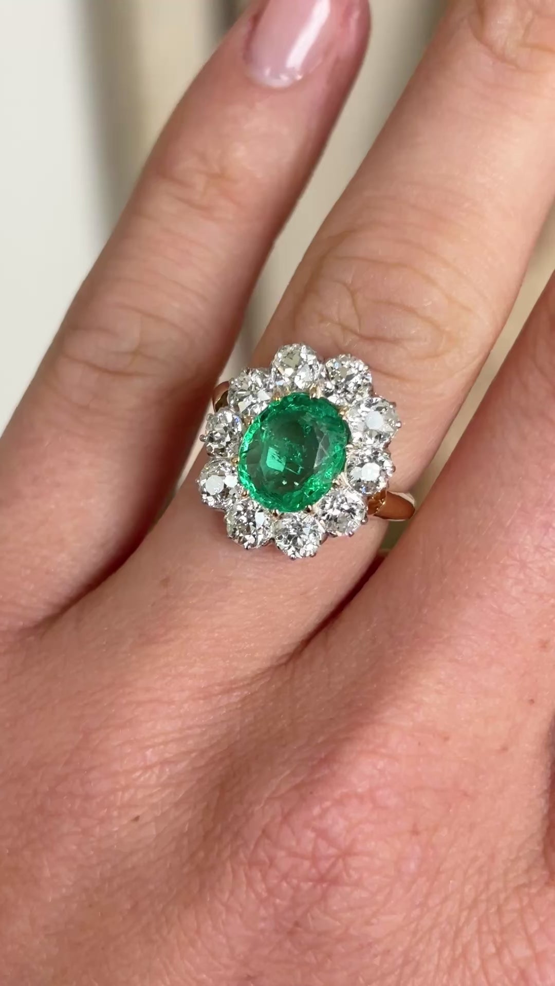 2443-Antique, Edwardian emerald & diamond cluster ring