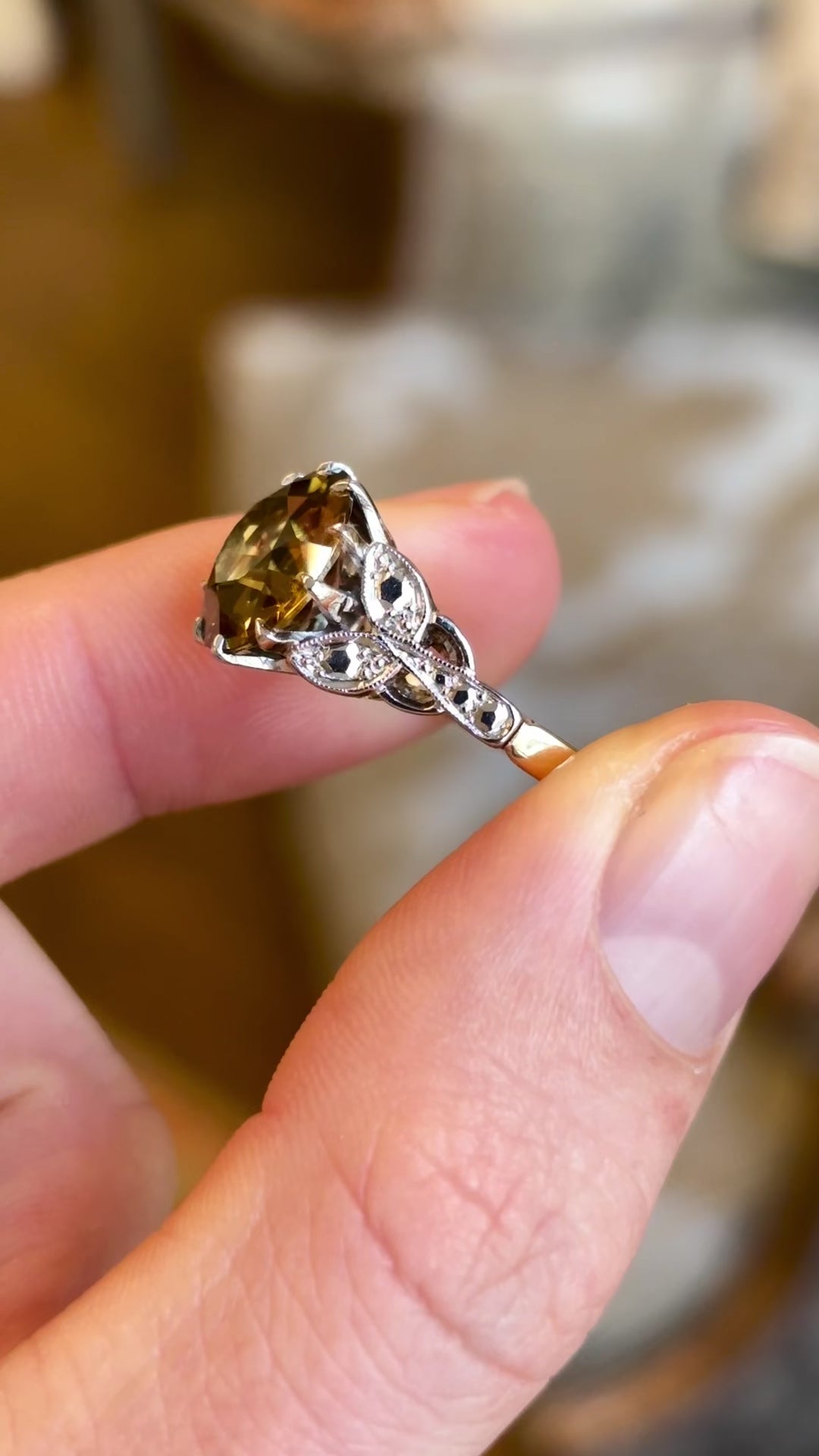 Antique, 1920s golden brown zircon cocktail ring
