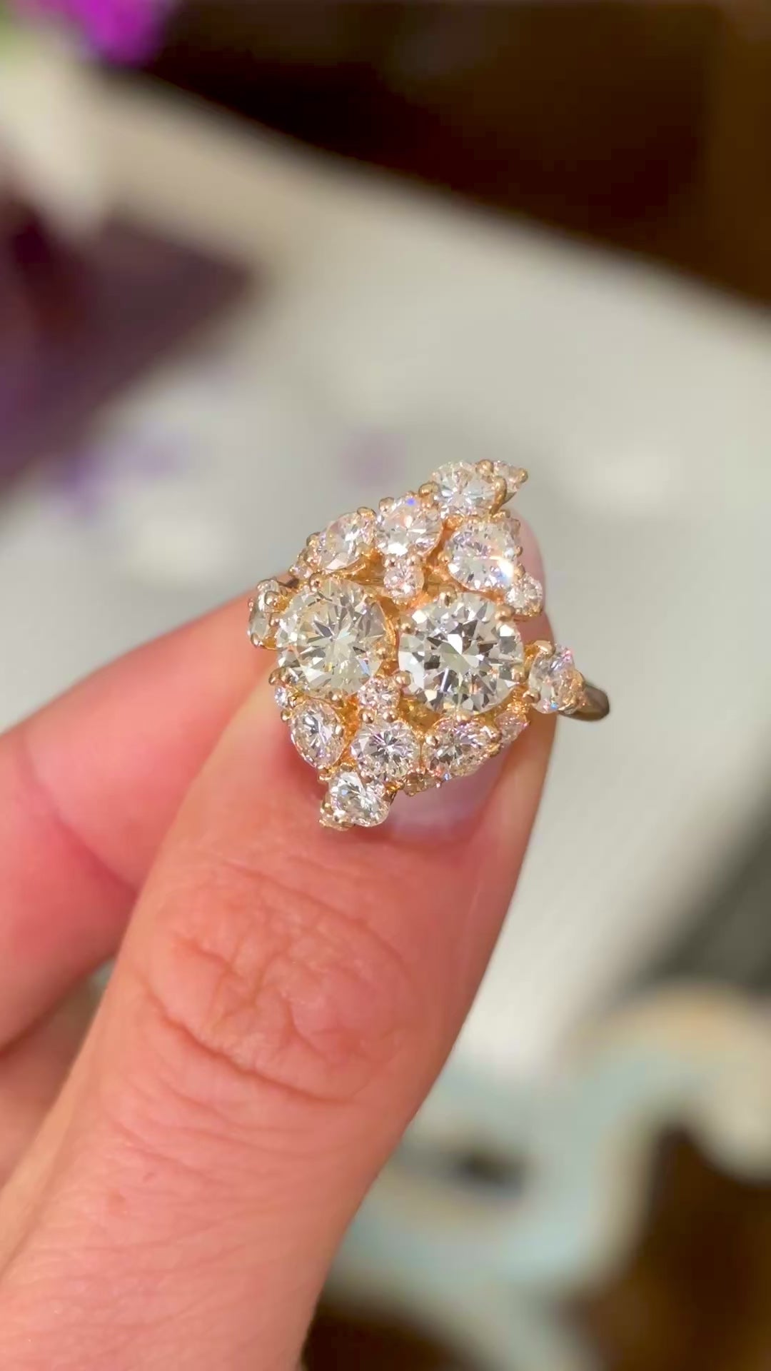 Vintage, 1980s French diamond cluster lozenge ring