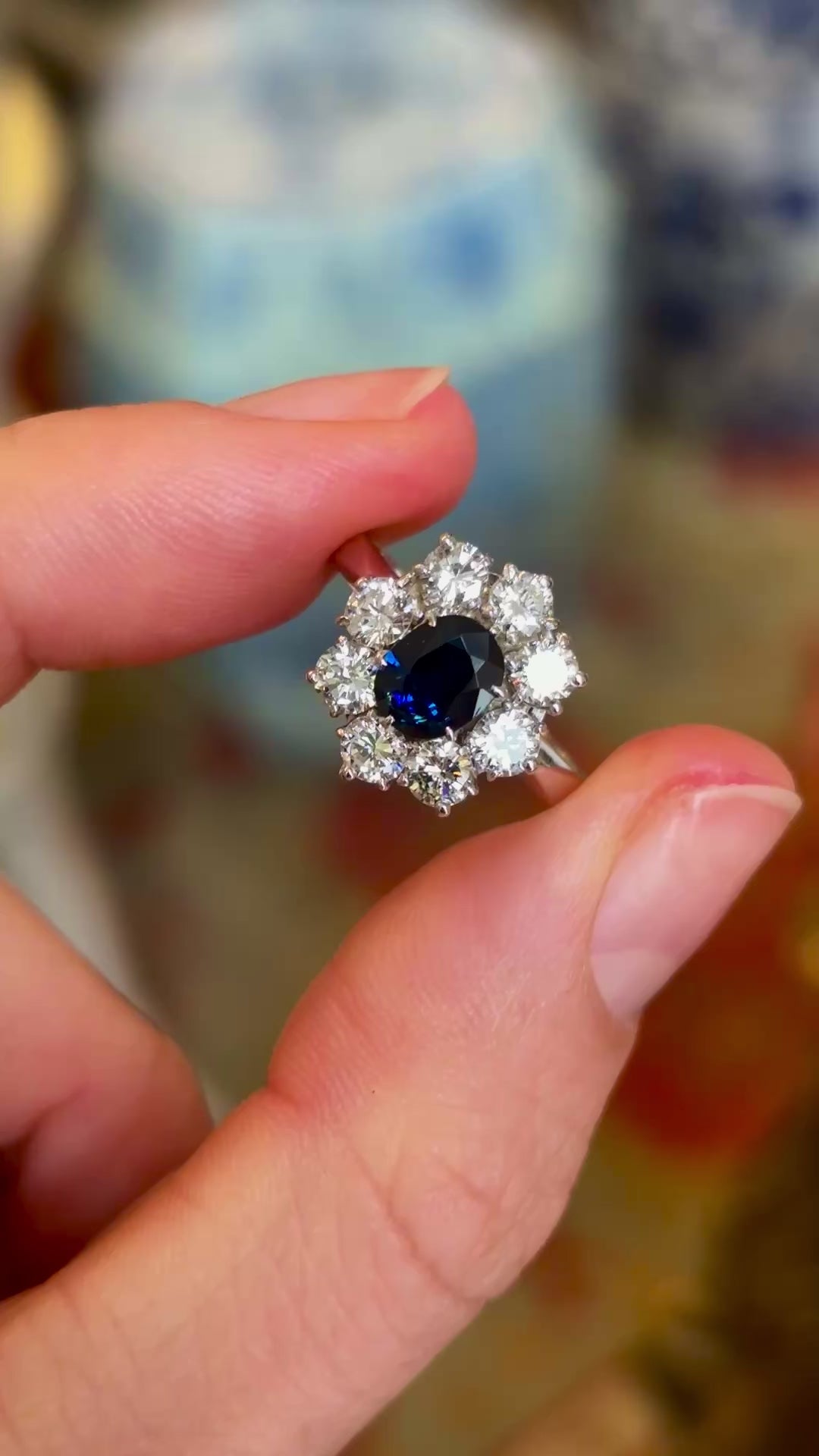 Vintage, 1950s sapphire & diamond cluster ring