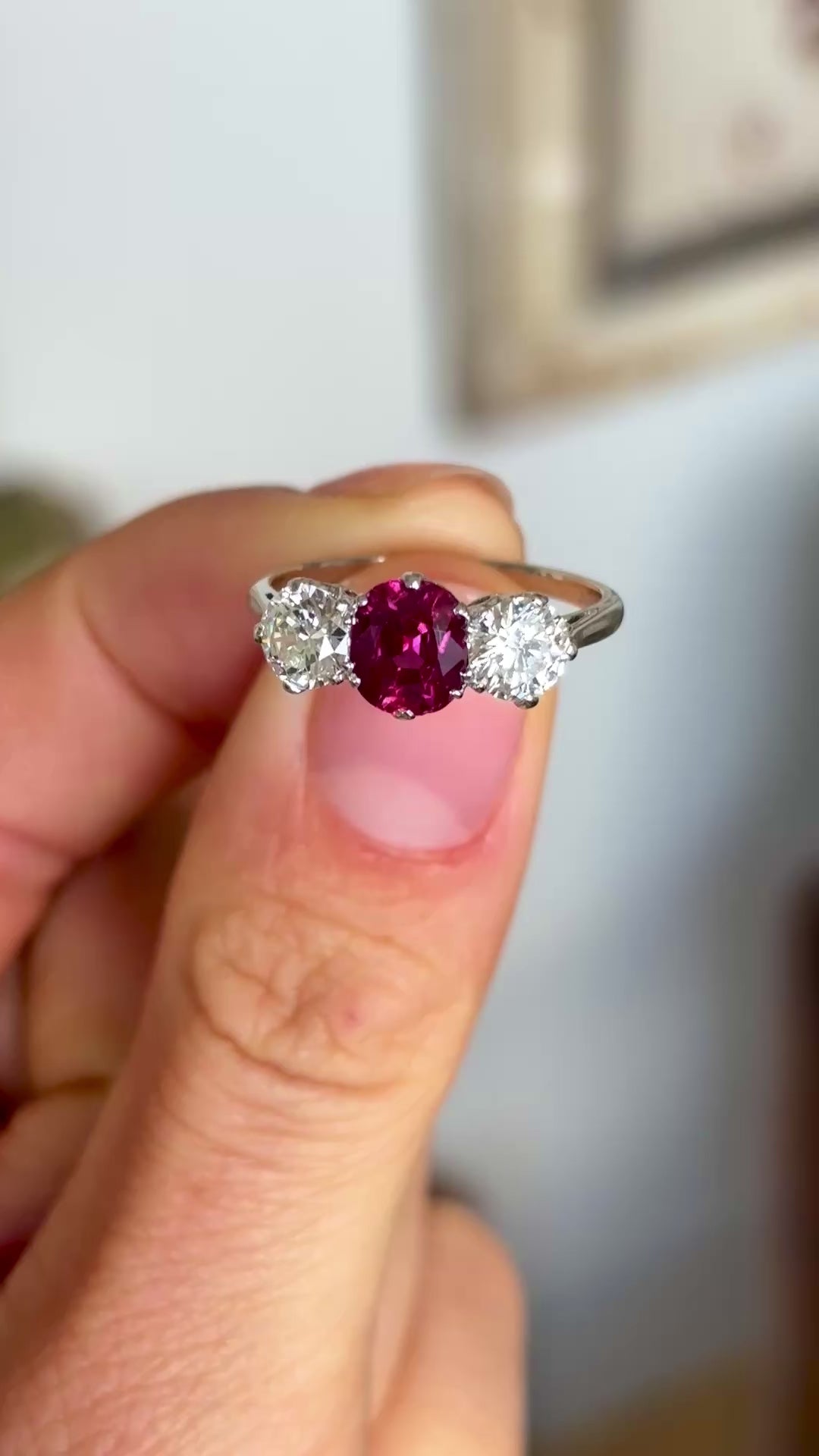 Vintage, 1930s ruby & diamond three-stone ring
