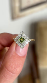 Antique, Edwardian peridot & diamond kite shaped ring